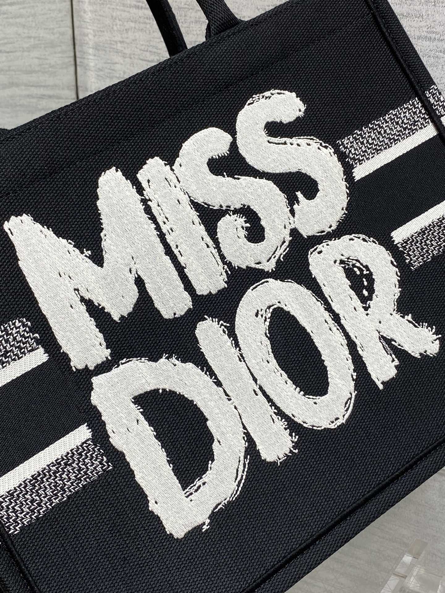 Medium Dior Book Tote Bag Black and White Miss Dior Graffiti Embroidery